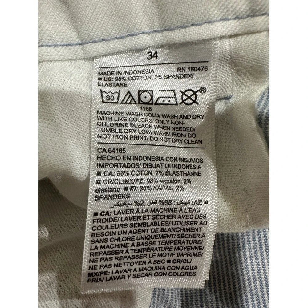 Old Navy Ultimate Slim Shorts Mens 34 Blue White Stripe Stretch Twill